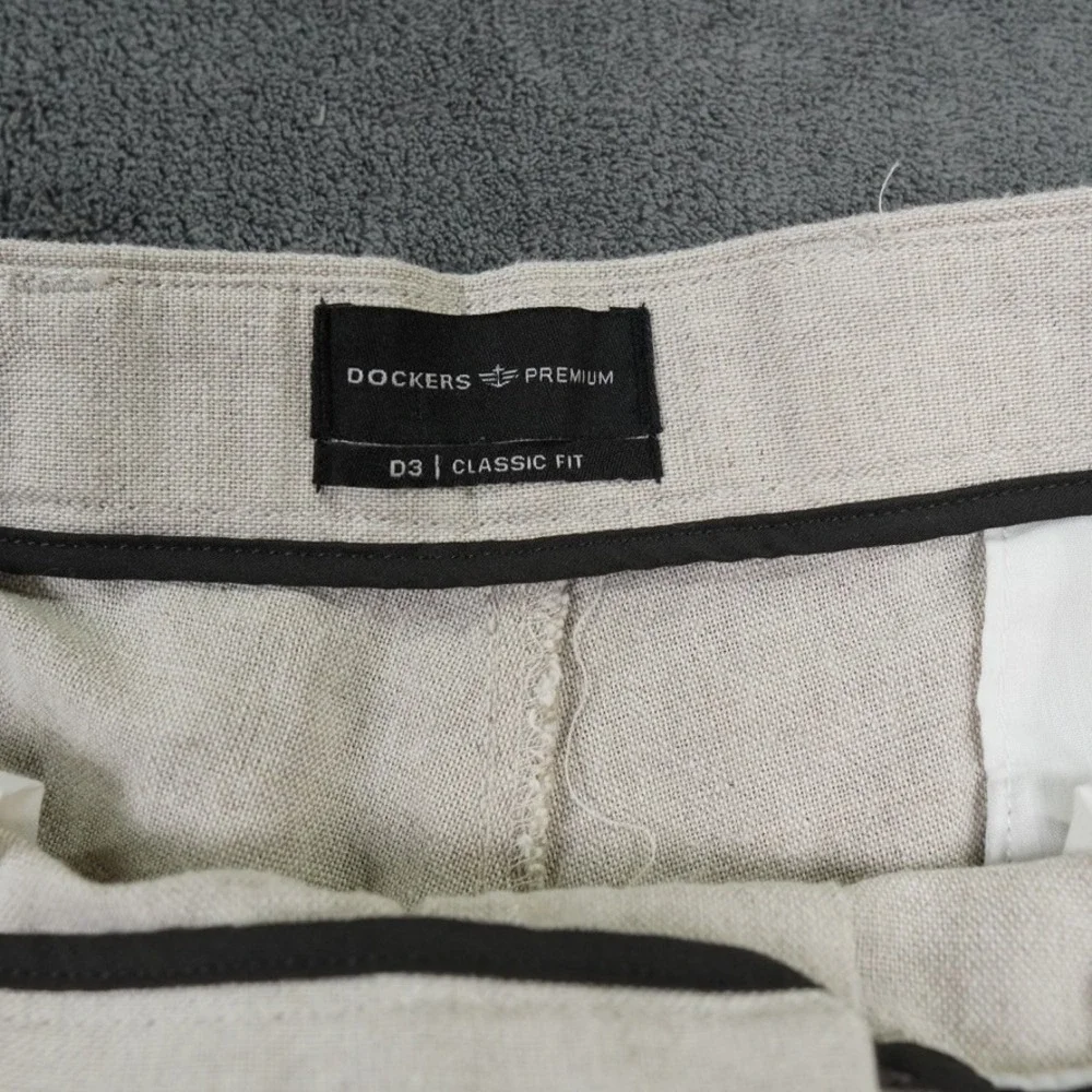Dockers Premium D3 Linen Blend Pants Mens 36x32 Beige Coastal  Classic Fit
